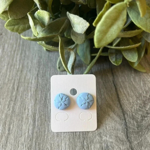 Handmade- Small Sand Dollar Studs - Picture 2 of 2